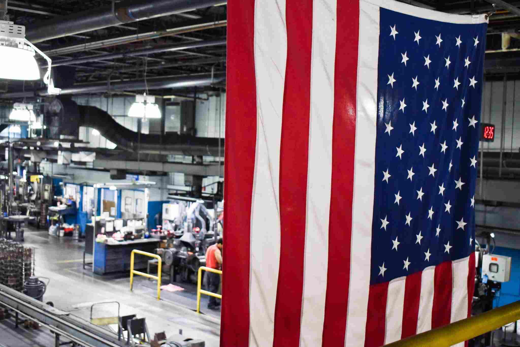 American flag in factory